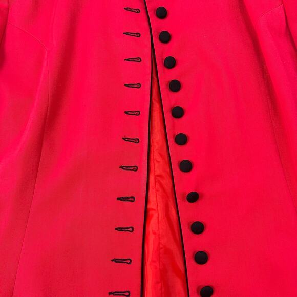 Vintage Eliane Red Button Front Coat Jacket Black Piping Bold Statement 90s - Picture 5 of 7